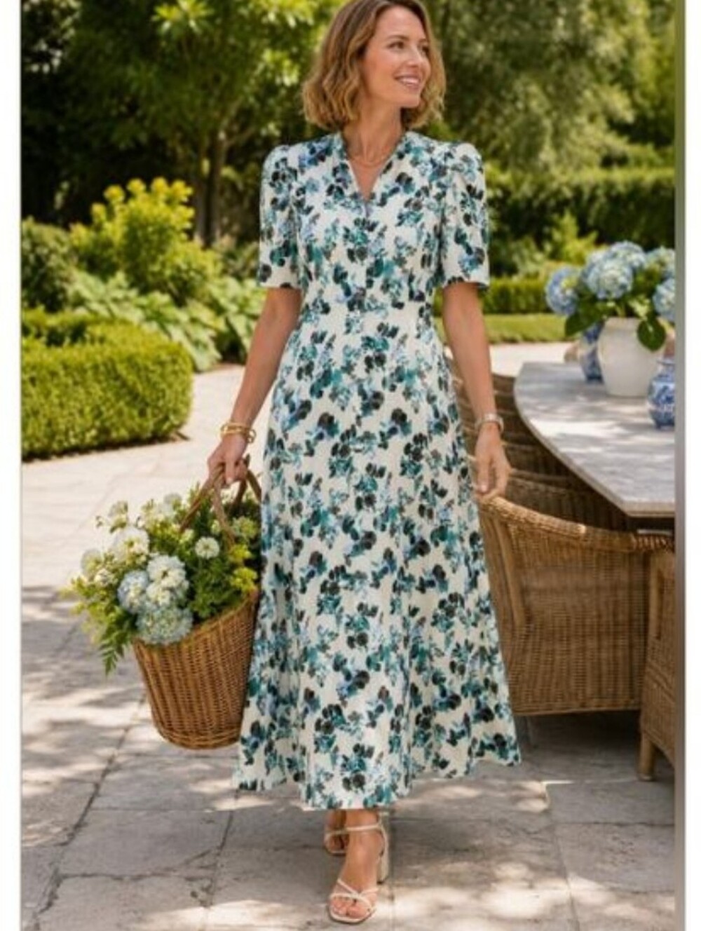 Tuckernuck Blue Blooms Hadley Linen Midi Dress NWT Medium Cottagecore Coastal